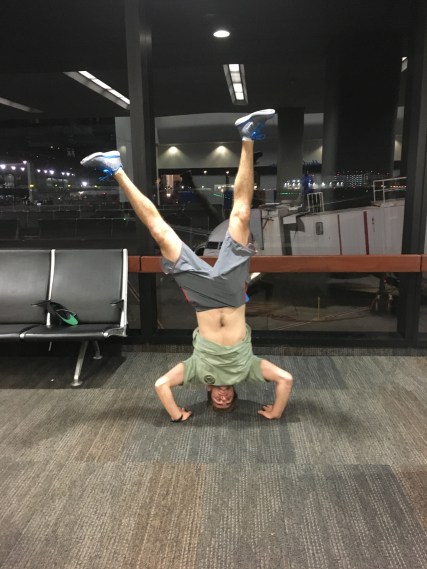 TJ stretching out/celebrating our arrival in Indonesia