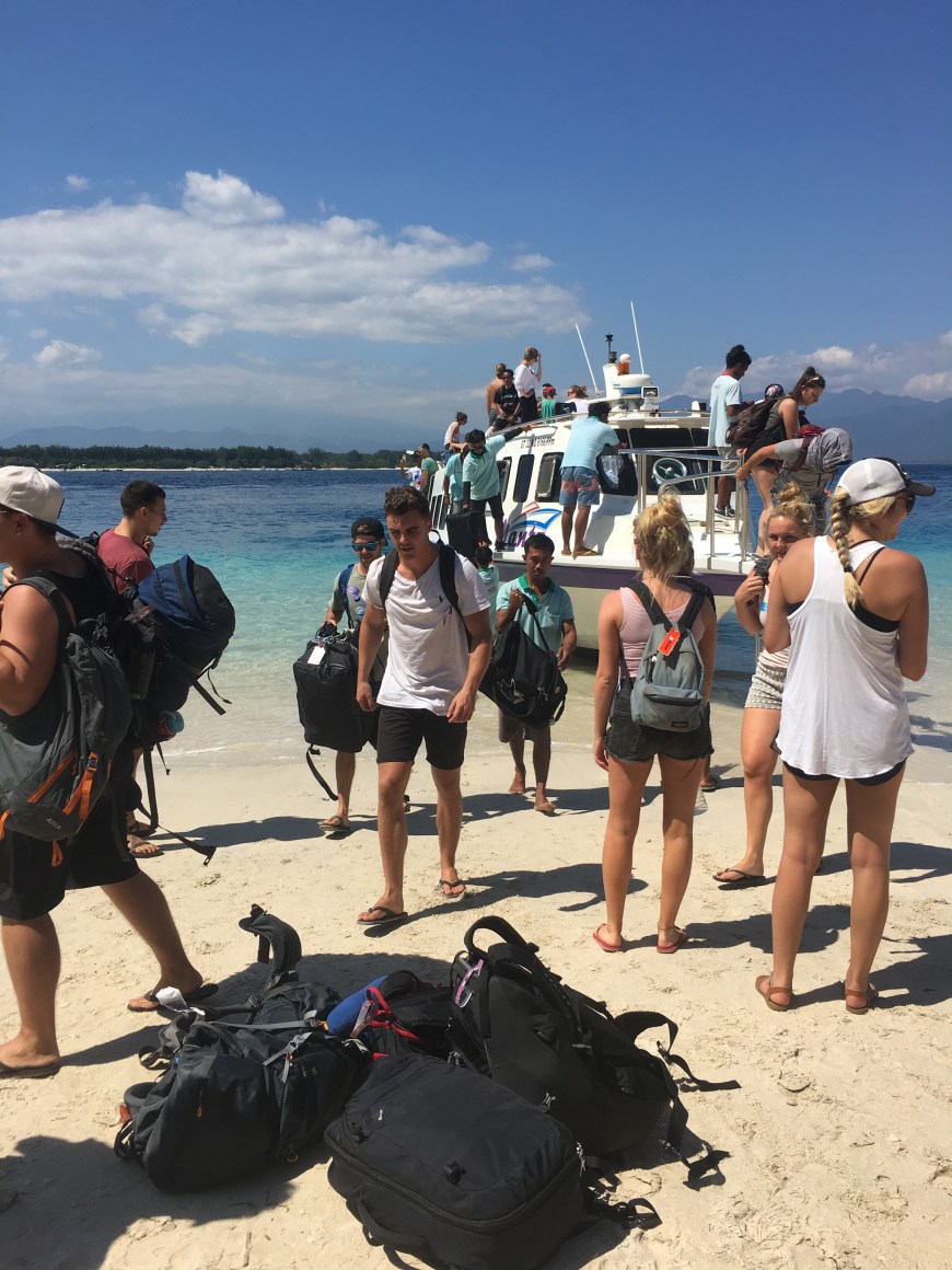 Disembarking from the fast boat at Gili T