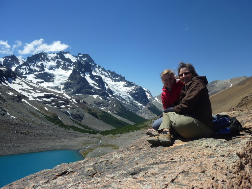 Hiking to the top of glacial mountain lakes with mom in Coyhaique Chile