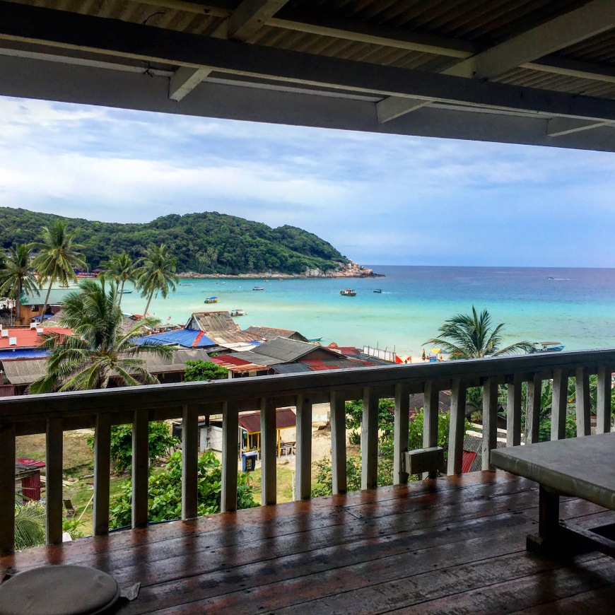 View of the ocean from our bungalow at Mohsin Chalet on Long Beach Perhentian Kecil