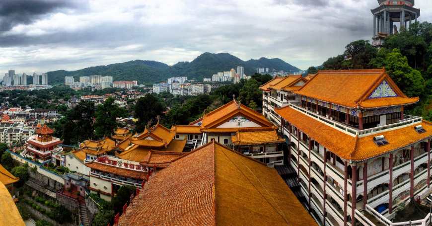 Kek Lok Si Temple, the largest buddhist temple in Malaysia, above the hills in Penang