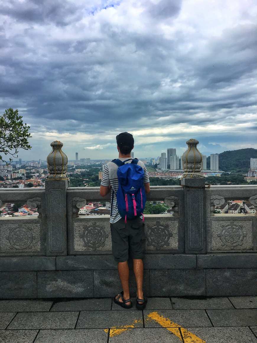 Looking out over city from the statue at Kek Lok Si in Penang Malaysia