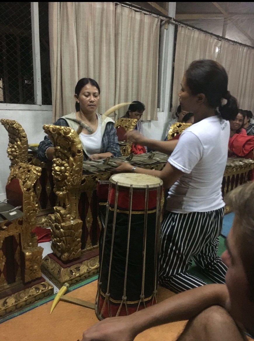 listening to gamelan music played by the women of the village in Tampak Siring
