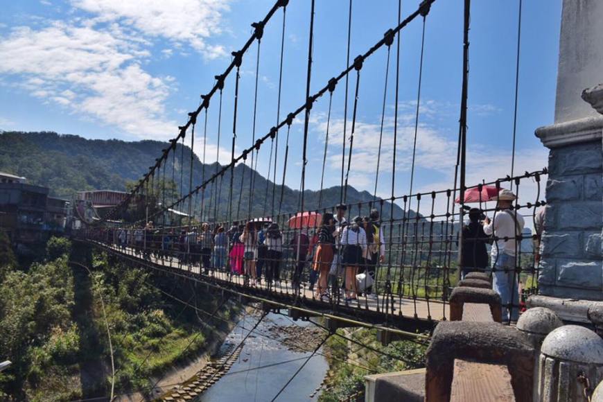bridge in Shifen with tourists crossing to the other side