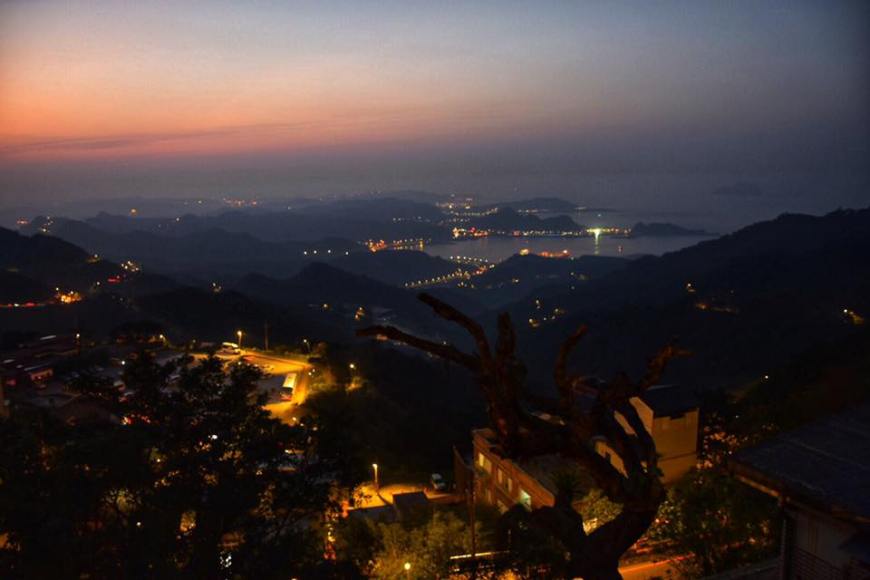 The view from Jiufen looking out toward the ocean at night