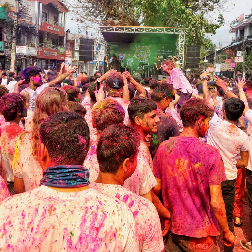 Holi Celebration at an outdoor concert in Pokhara Nepal