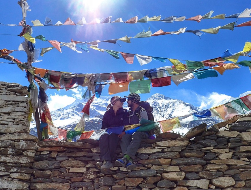Sitting on top of Chongkor Viewpoint in the Himalayan Mountain Range in Nepal