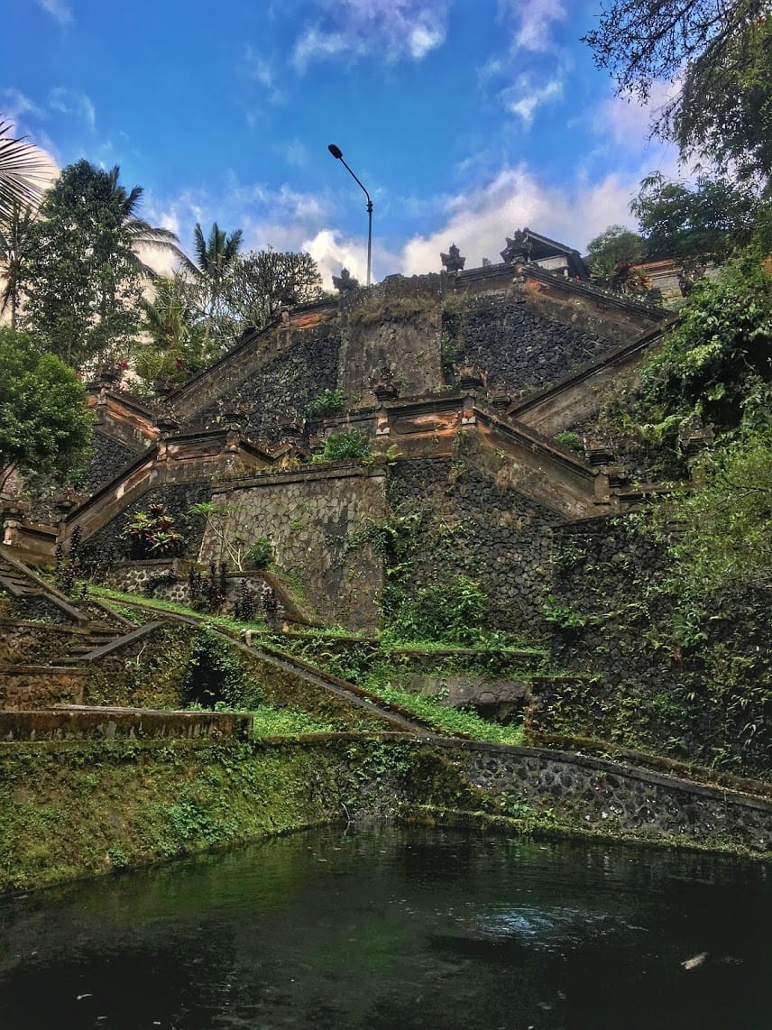 The view looking up from the sacred pool at Mengening temple