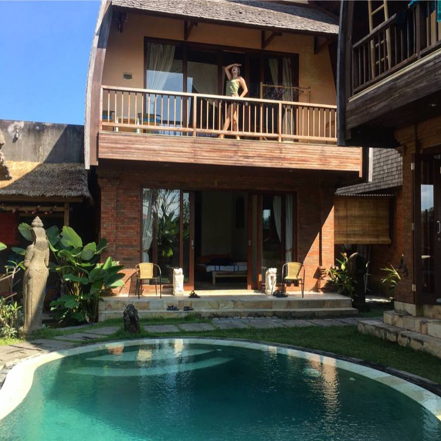 Hanging out on the deck of our airbnb in Ubud Bali
